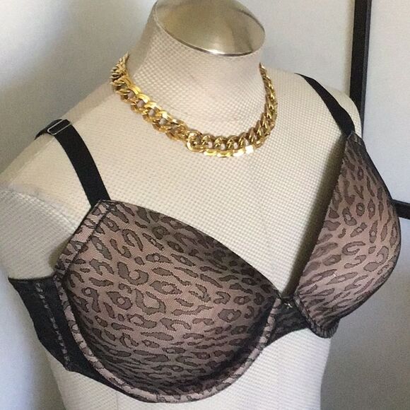 40DD Frederick's of Hollywood Full Coverage Animal Print Black Bra Vintage Y2K - Picture 8 of 10